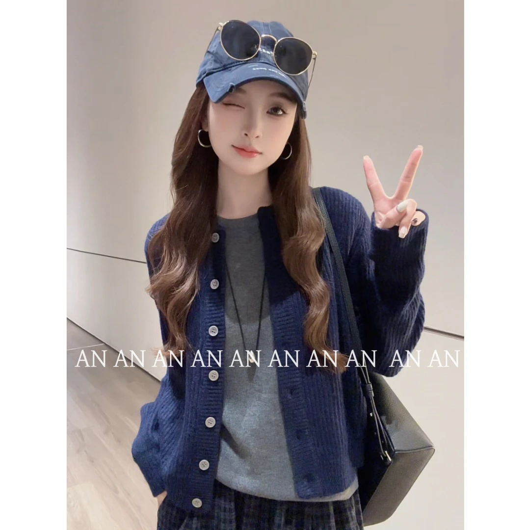 C08529-1新款洋气慵懒风超好看百搭软糯显瘦针织圆领毛衣外套