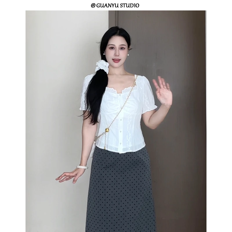 【仲夏物语】蛋妹大码女装微胖2025夏季新款显瘦短袖上衣DM29680