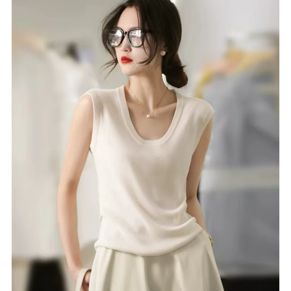 U领背心」显瘦百搭包肩袖内搭外穿针织背心女 25春夏新款