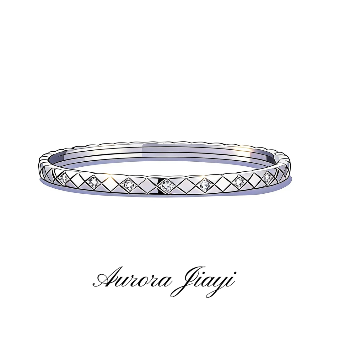 合金手镯 臭奶菱格窄版轻奢简约时尚