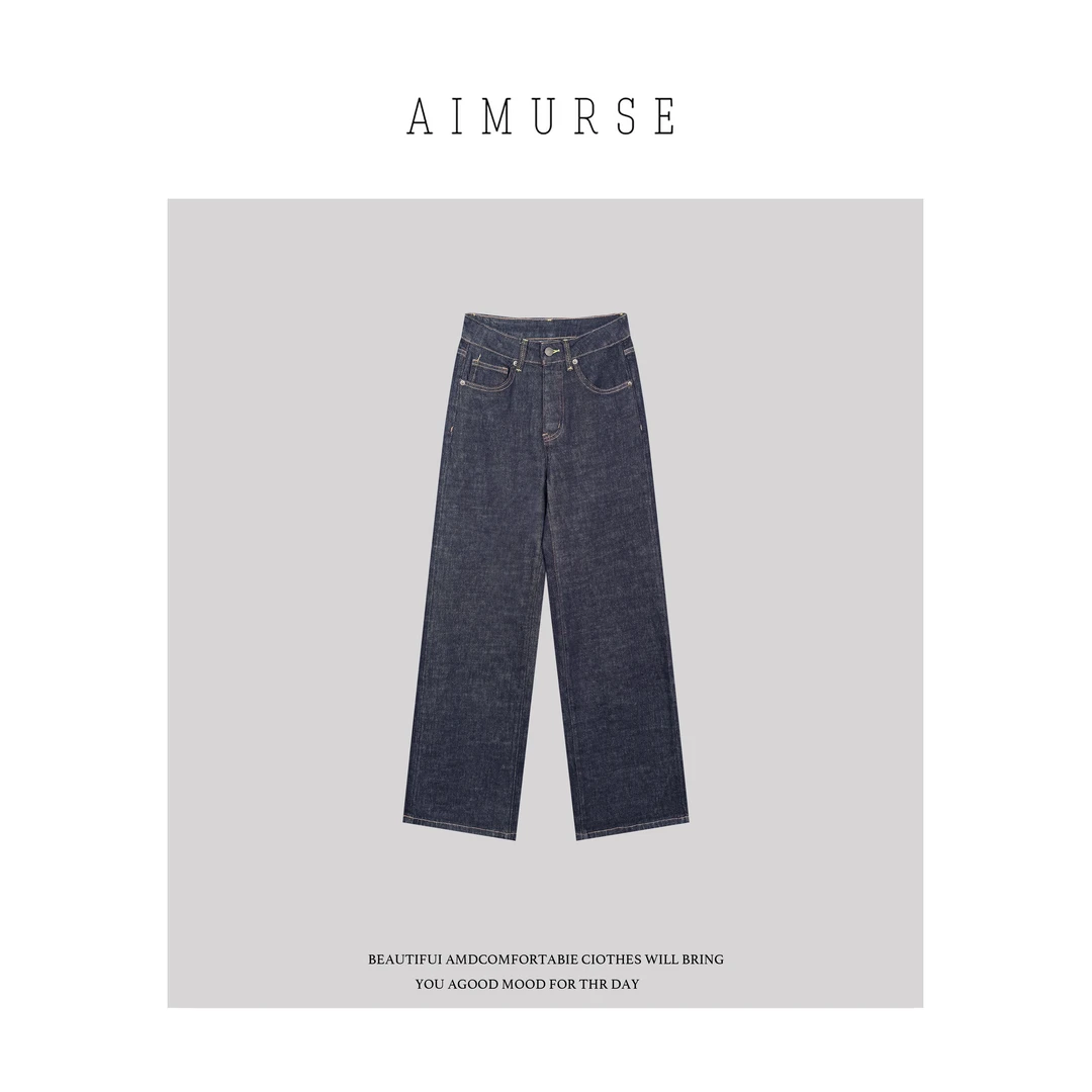 AIMURSE 【岸风】小众设计师 秋季丹宁色百搭休闲牛仔直筒裤 AM1599
