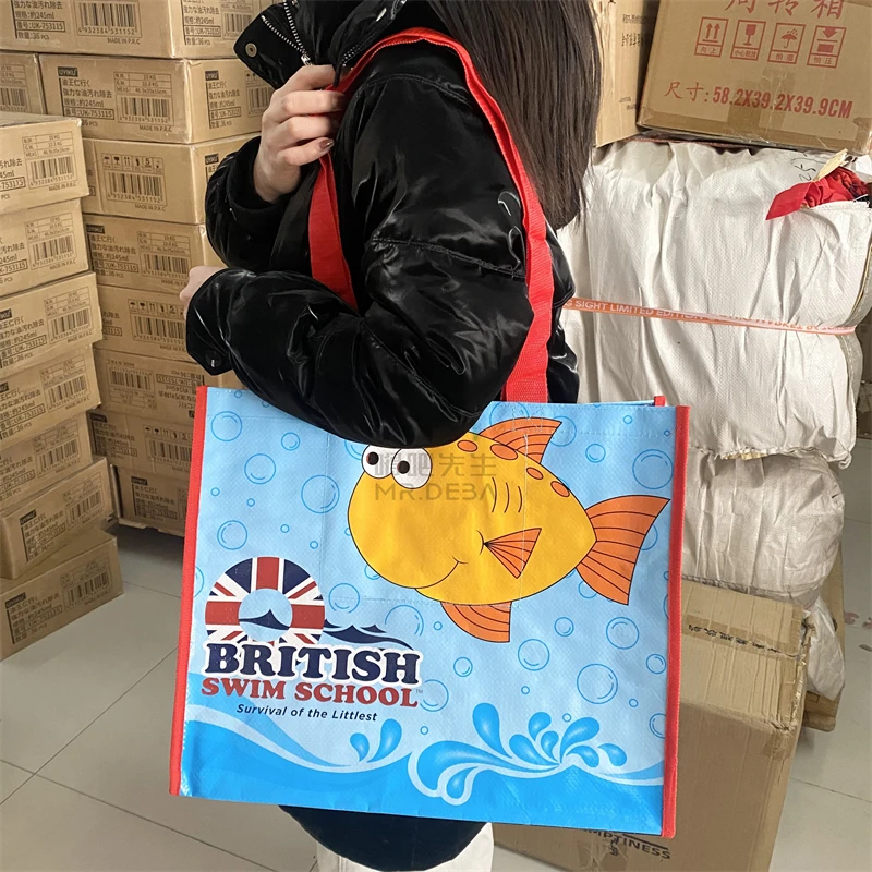 AB面可爱卡通编织袋 大容量超市购物袋单肩手提收纳袋45*15*38cm