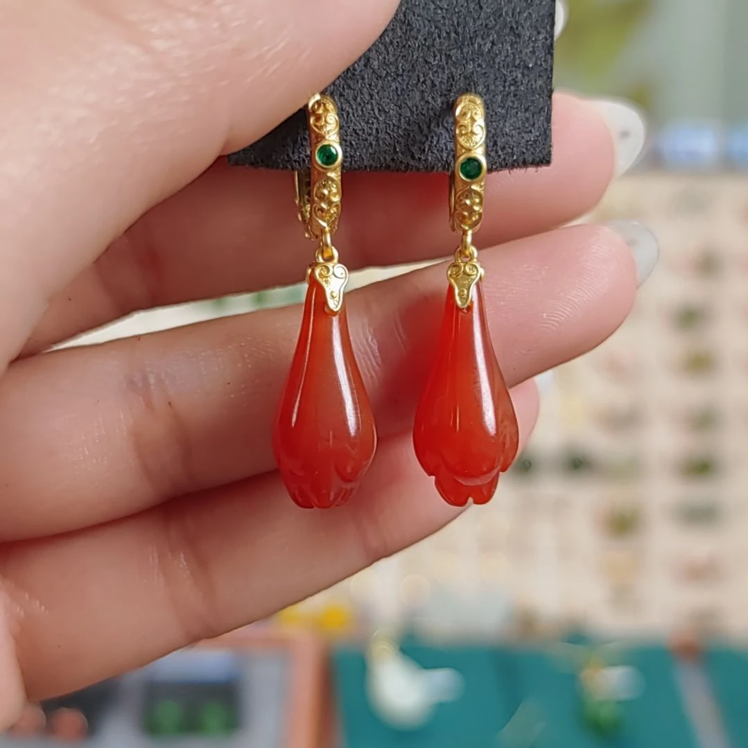 银S925镶嵌耳饰玛瑙/玉髓