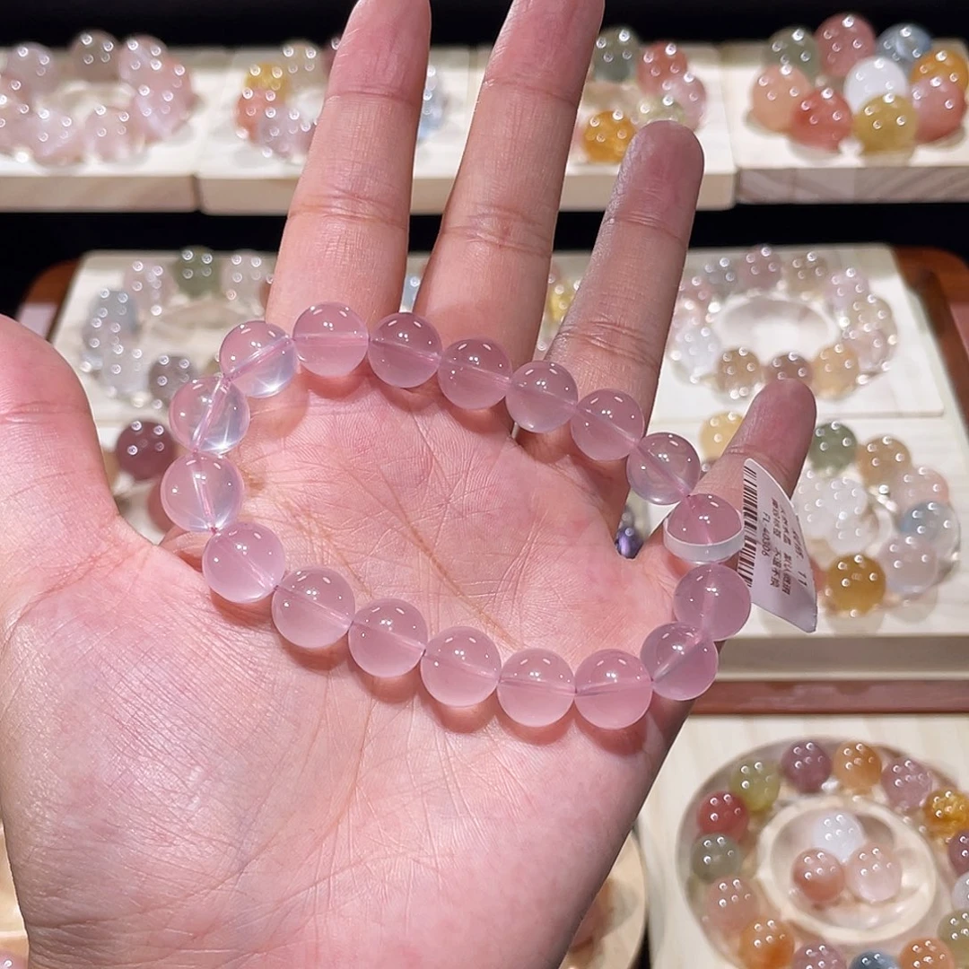 未镶嵌手链水晶粉水晶手链，晶体通透