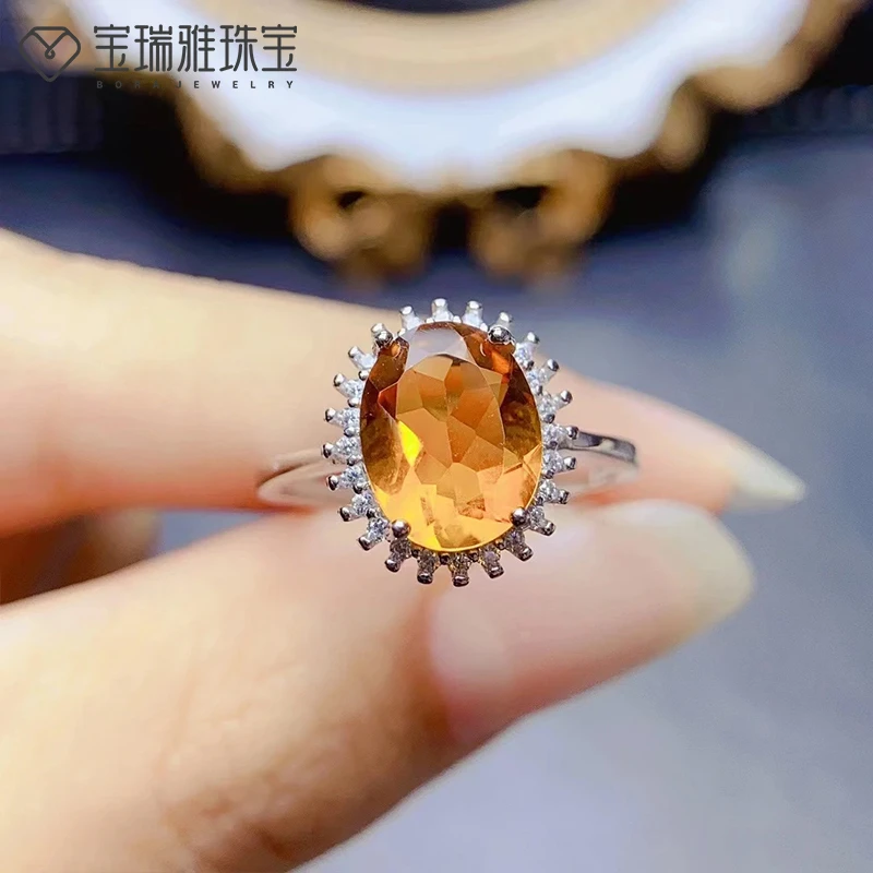 宝瑞雅银镶天然黄水晶戒指精致小众设计温柔百搭轻奢大克拉指戒