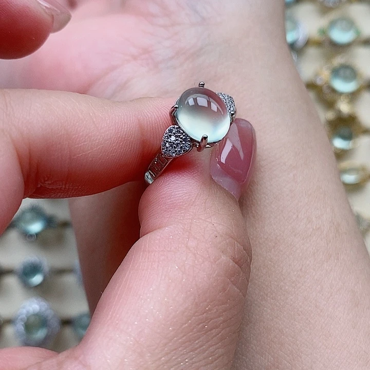 蛇纹石玉银S925镶嵌戒指