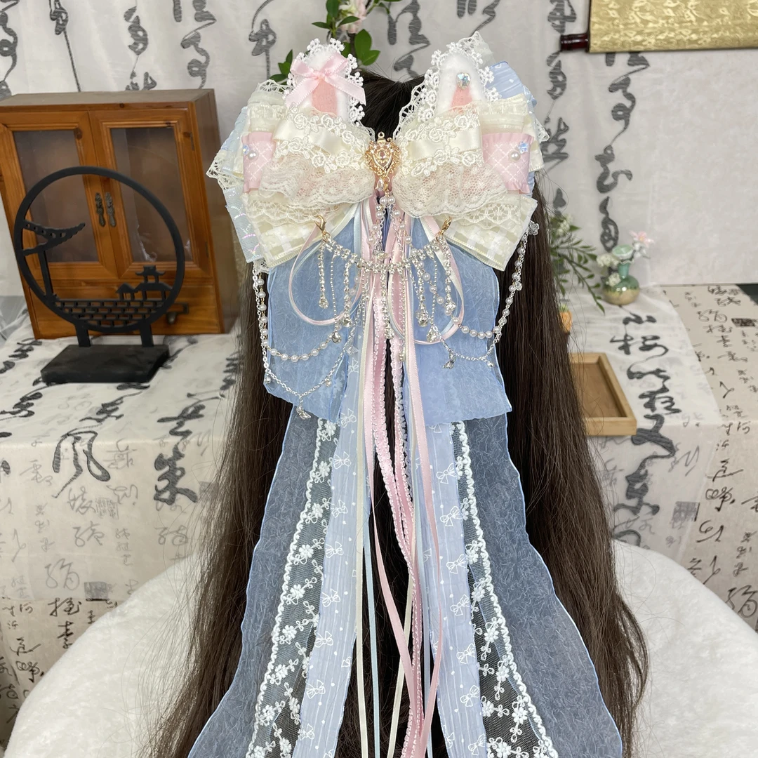 【甜心兔】可爱洛丽塔发夹甜妹手工发饰长飘弹蝴蝶结