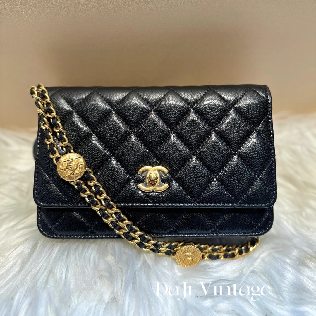 99新 Chanel/香奈儿 大吉中古/sh/黑金金币链条woc斜挎包