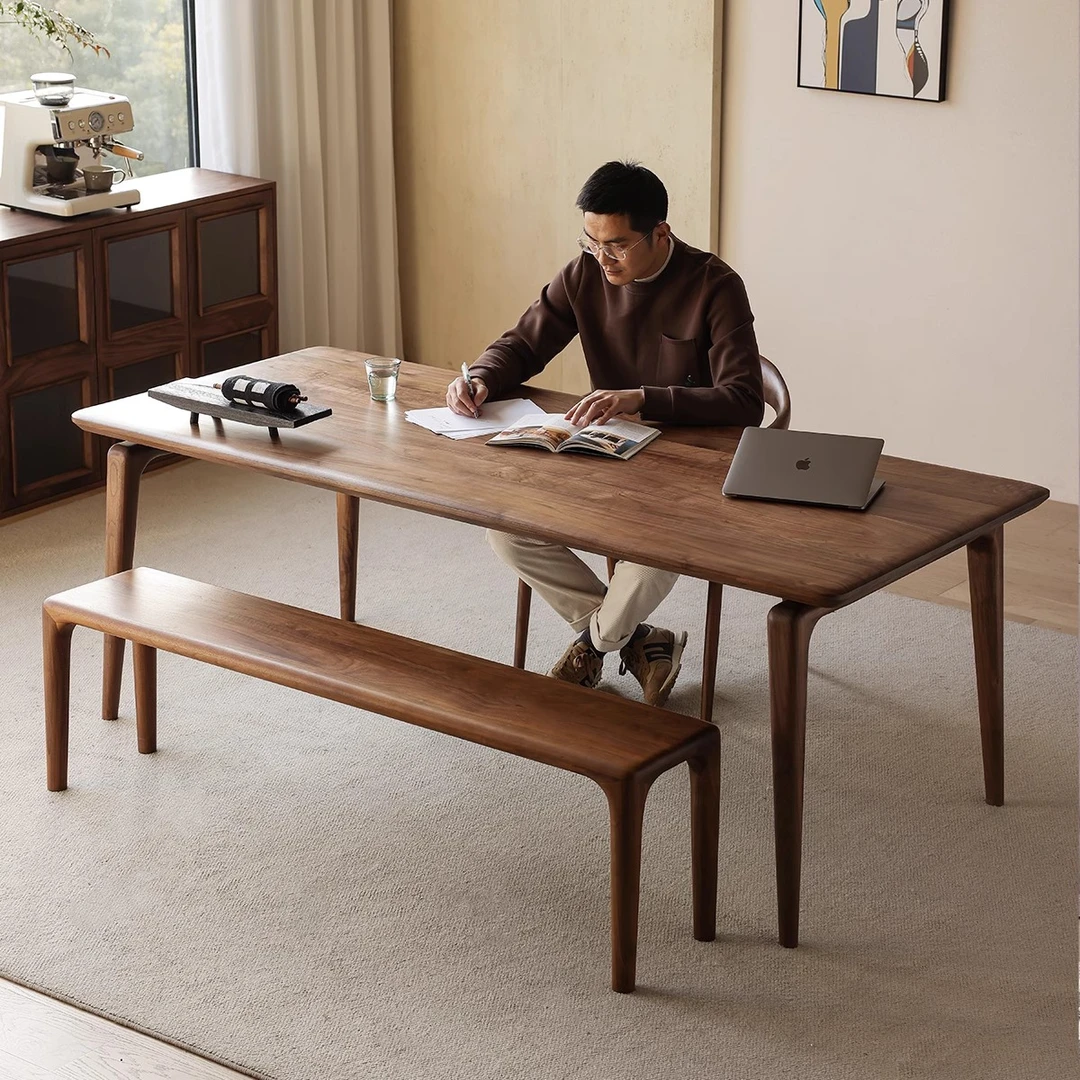 北美黑胡桃木书桌全实木大板桌工作台现代简约去客厅化一体餐桌