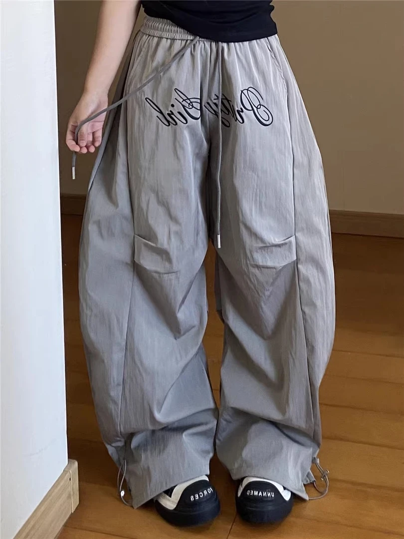 胖mm大码松紧高腰休闲裤街舞小众刺绣气质裤子百搭裤子春秋小个子