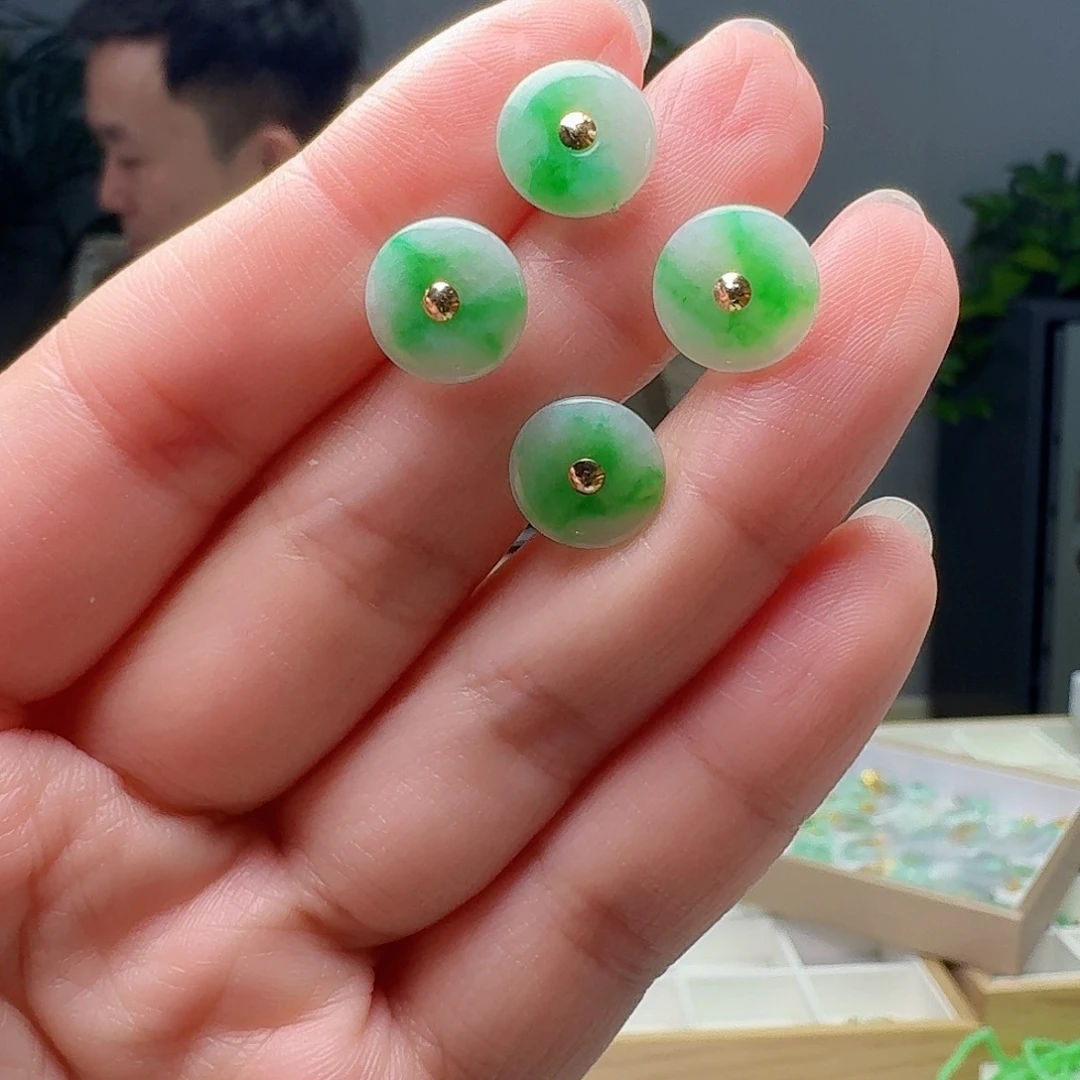 翡翠18K金镶嵌耳饰多样性发货其一