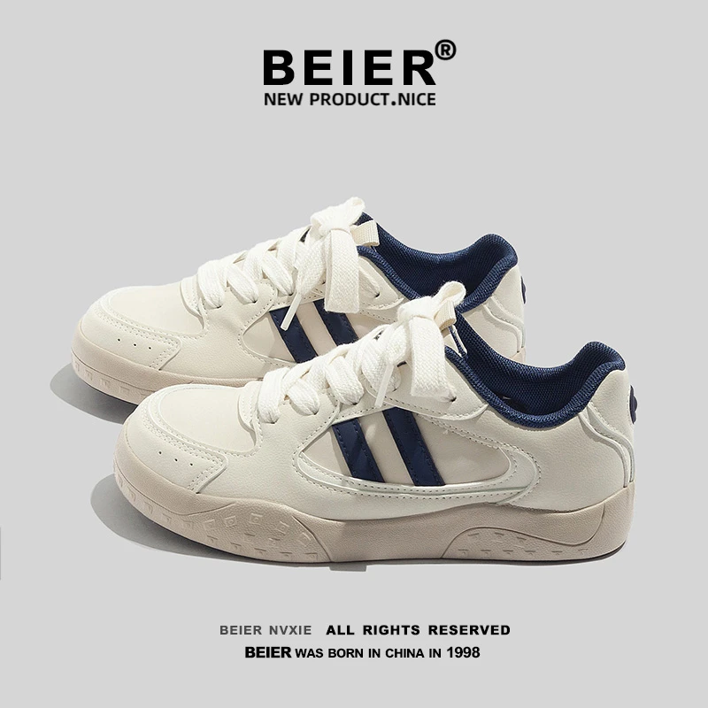 BEIER圆头百搭女鞋厚底2025秋季新款运动休闲小白鞋学生板鞋6901