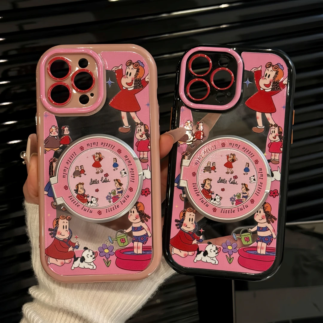 适用苹果16创意iPhone15pro手机壳奶油壳华为p70玫粉色调可爱露露