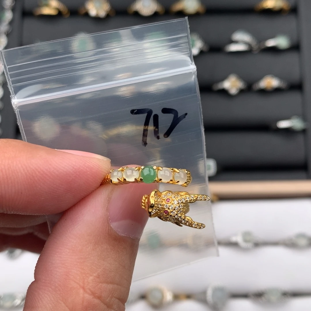 般***莲翡翠银S925镶嵌戒圈712