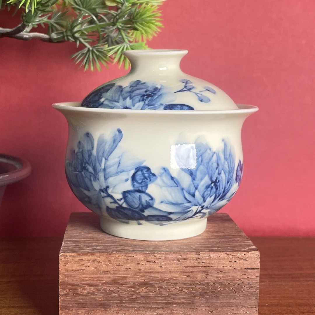 觅纤柴窑 青花牡丹盖碗 MQ320