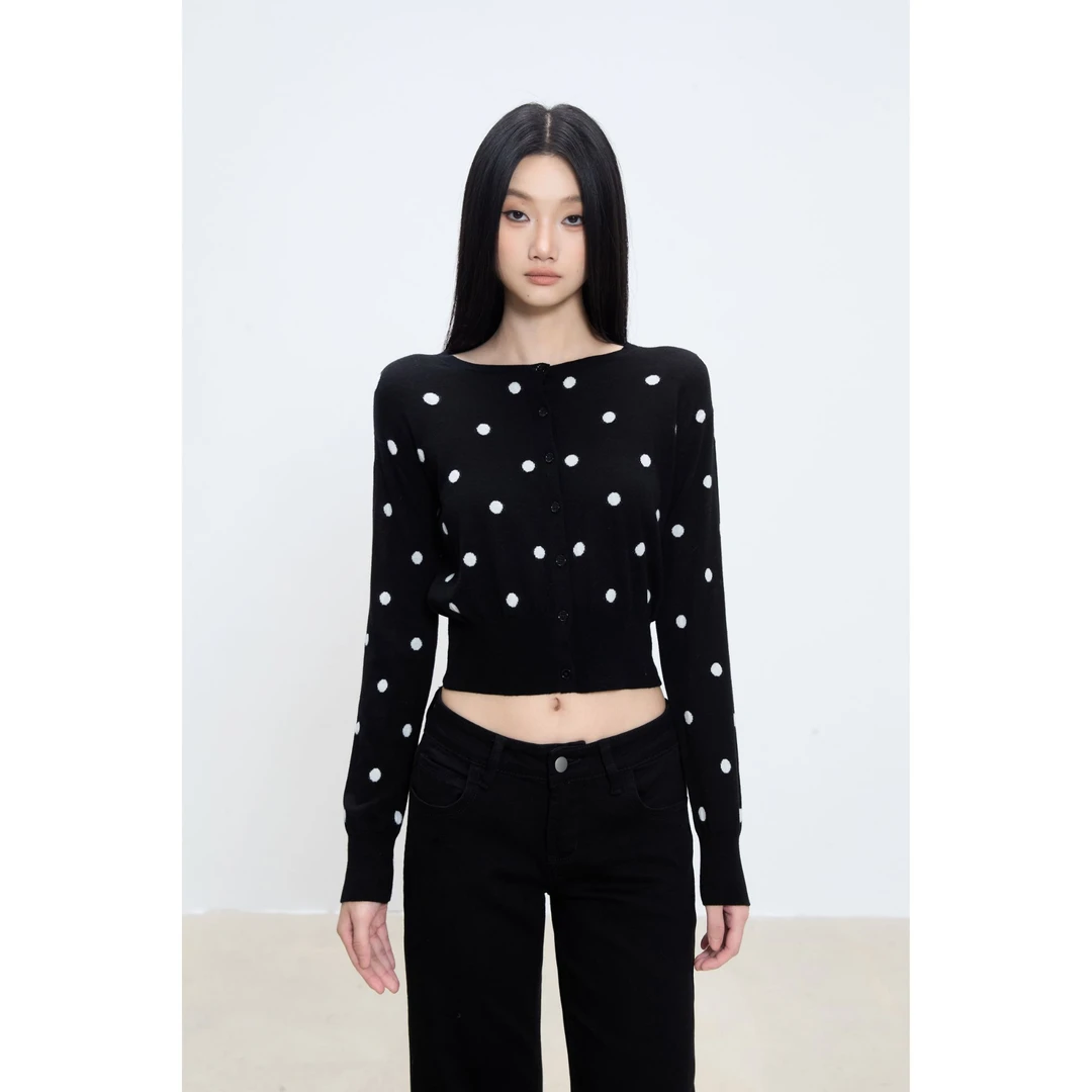 withmin【现货】凉皮 秋日时间 波点长袖纽扣针织上衣女秋2523970