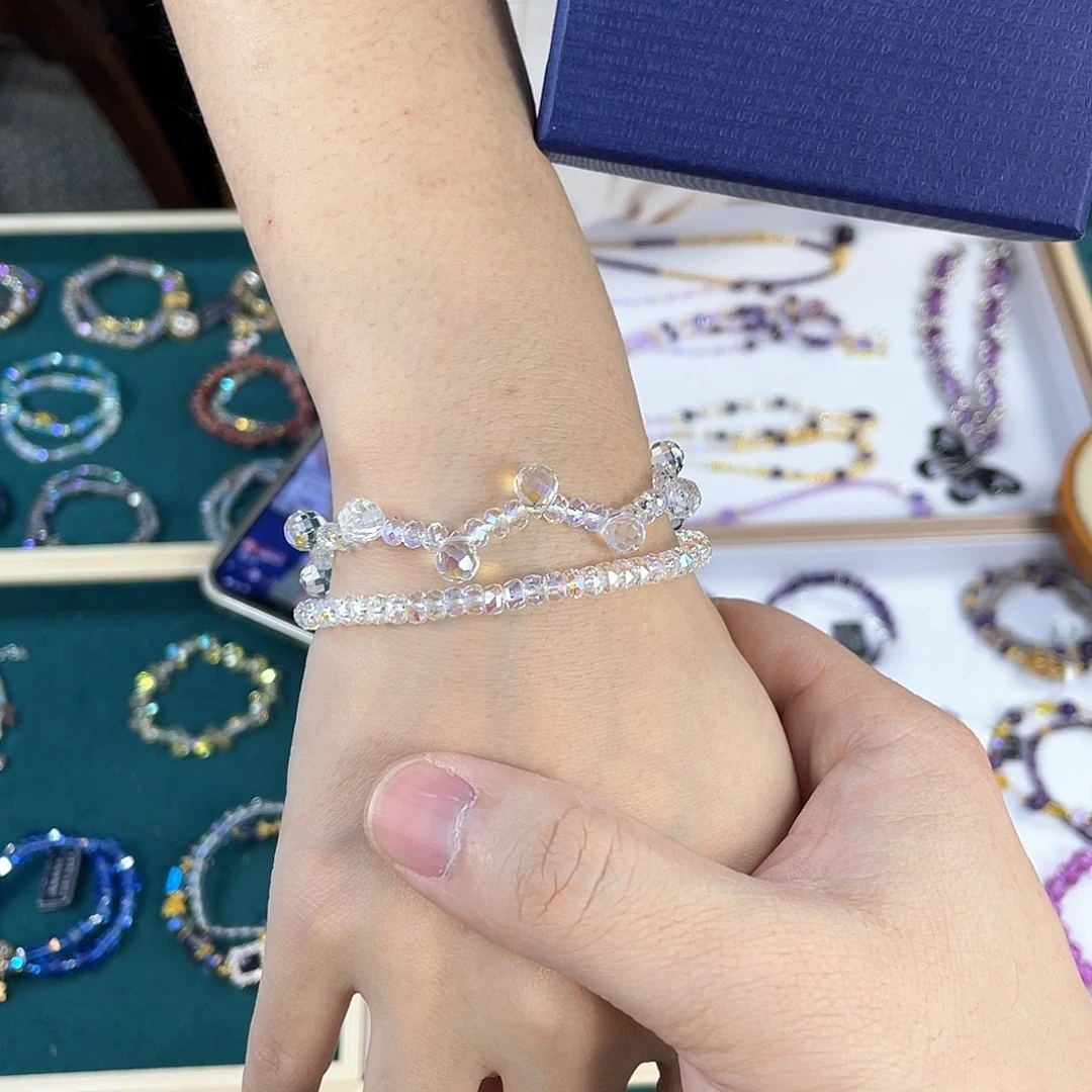 水晶手链银S925镀金镶嵌