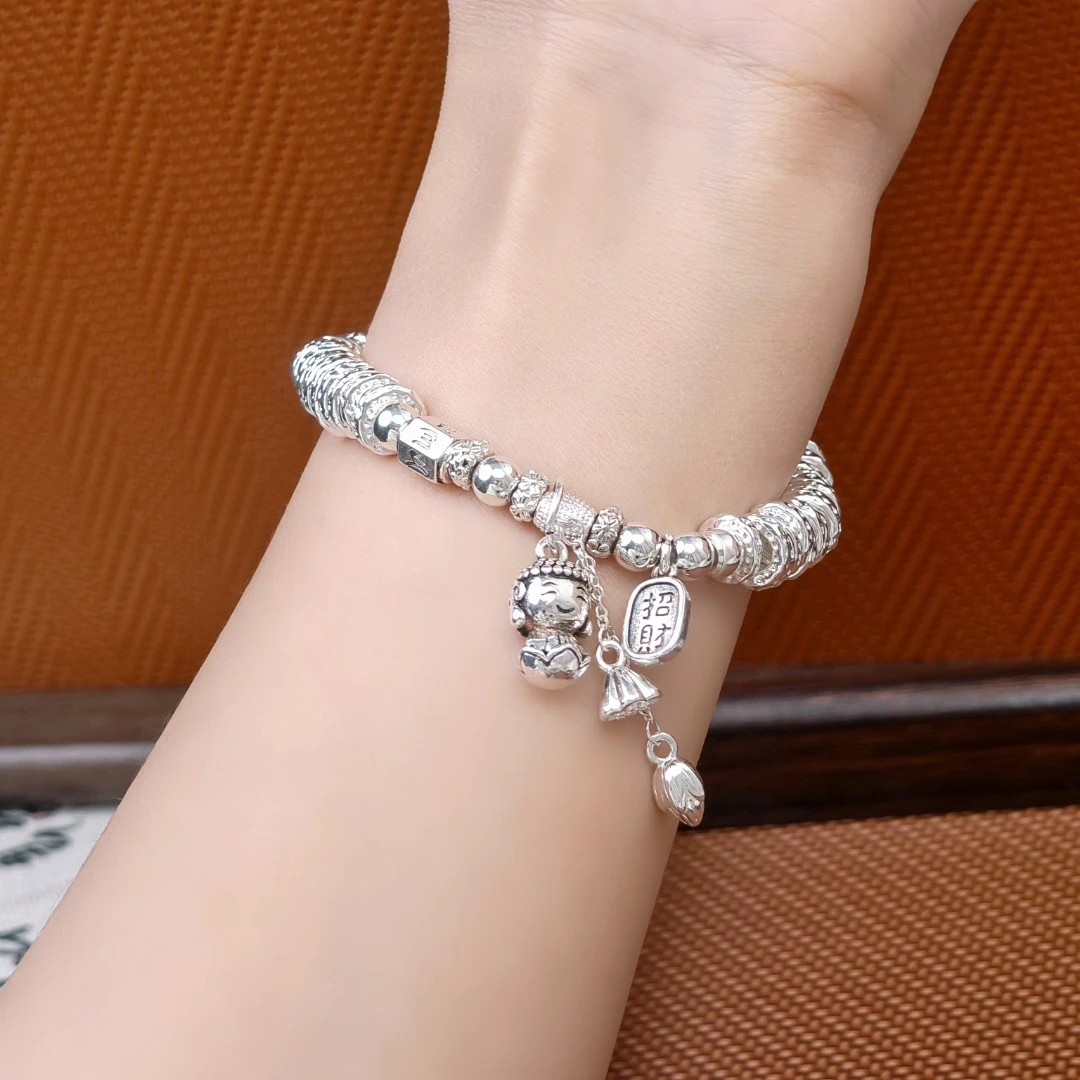 【碎银几两招贝才盘缠】多吉银色坠手串