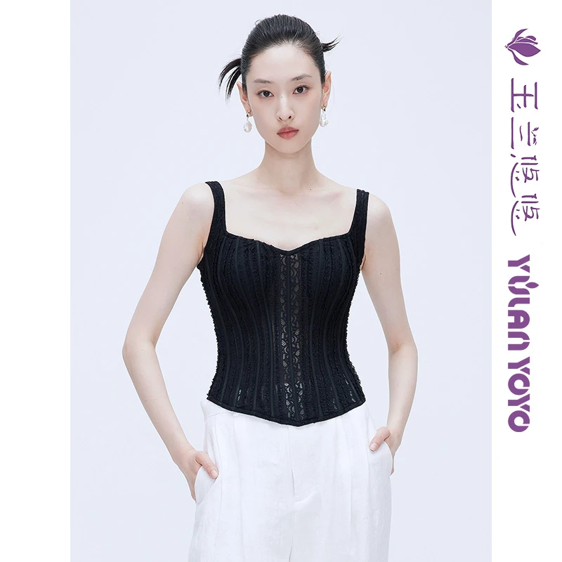 玉兰悠悠2025新款夏"美背打底"蕾丝背心黑色性感修身吊带胸衣上衣