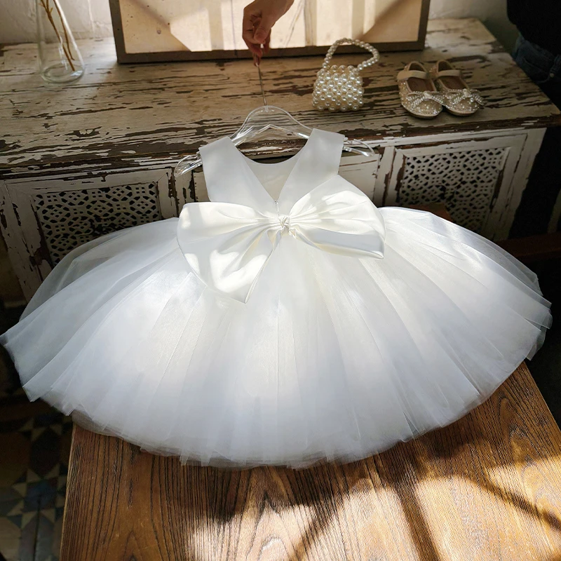 花童婚礼小女孩礼服2025新款夏装白色女宝生日蓬蓬纱裙儿童公主裙