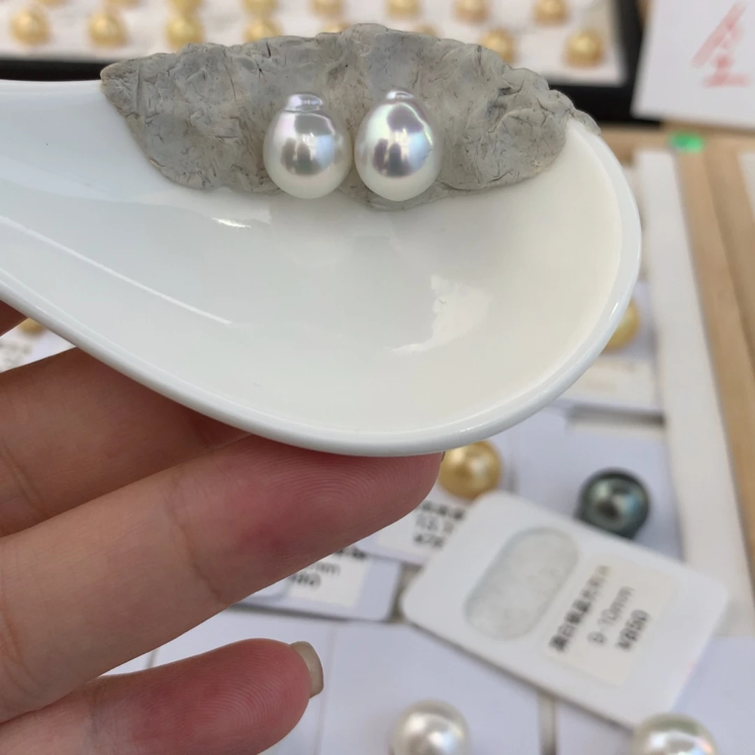 海水珍珠裸珠9-10mm澳白银蓝光炫彩对珠