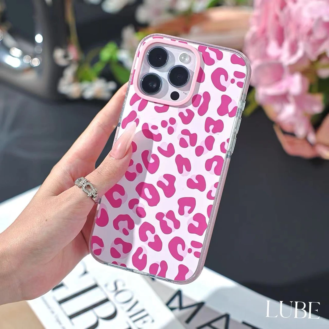 【玫粉豹纹】高定手工套啤闪粉磁吸壳适用于iPhone17Promax/16/15