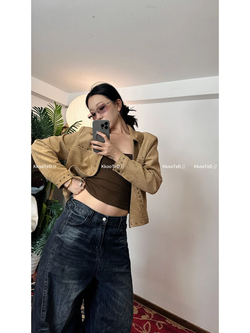 KkK【美学】复古设计感小众铆钉美式夹克外套