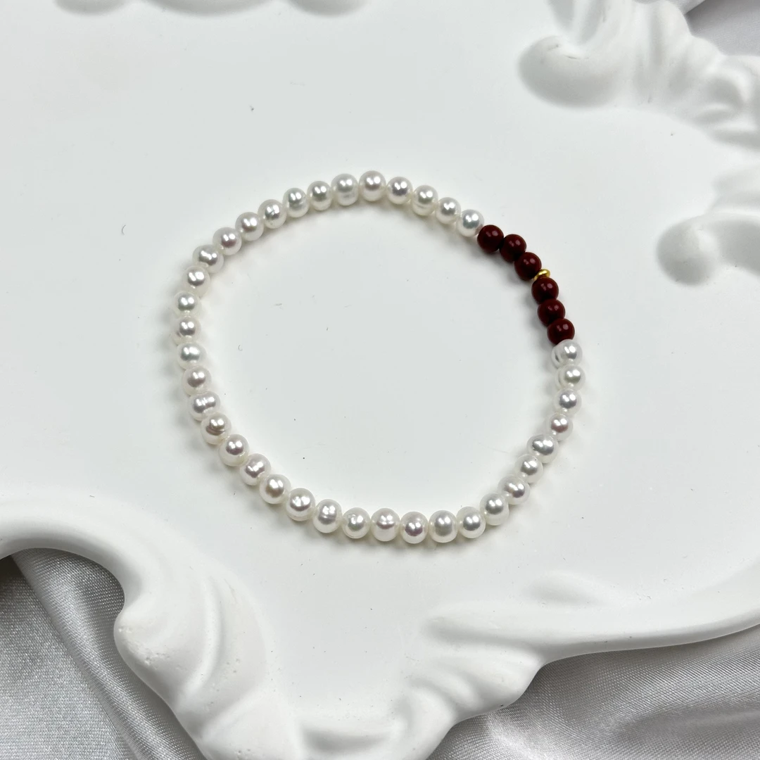 【紫砂】4-5mm极光天然淡水珍珠近圆形简约气质饰品