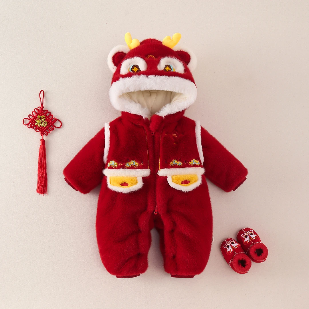 婴儿冬季外出洋气时尚宝宝连体衣冬装保暖过年棉服中国风拜年衣服