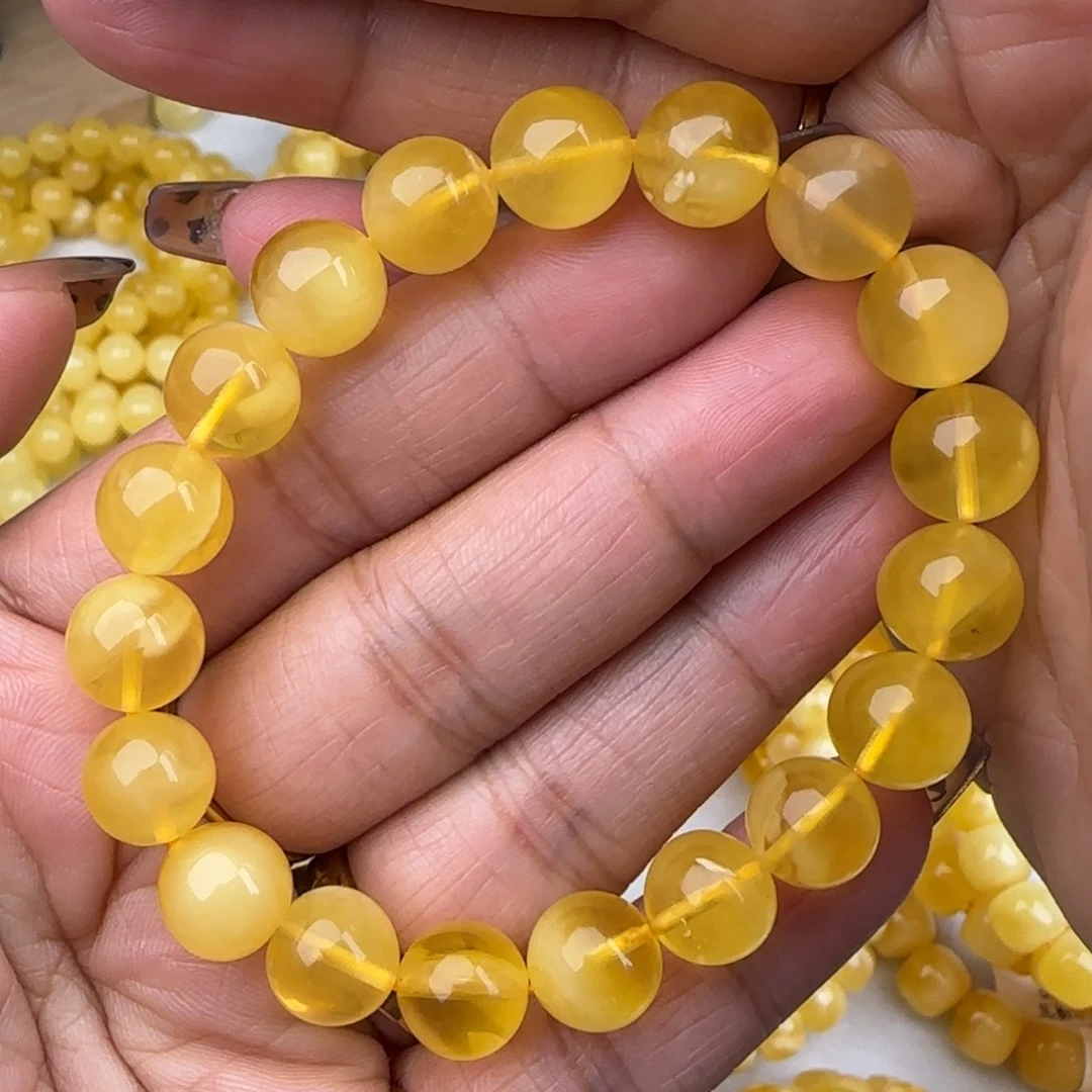 蜜蜡手链未镶嵌金绞蜜圆珠手串