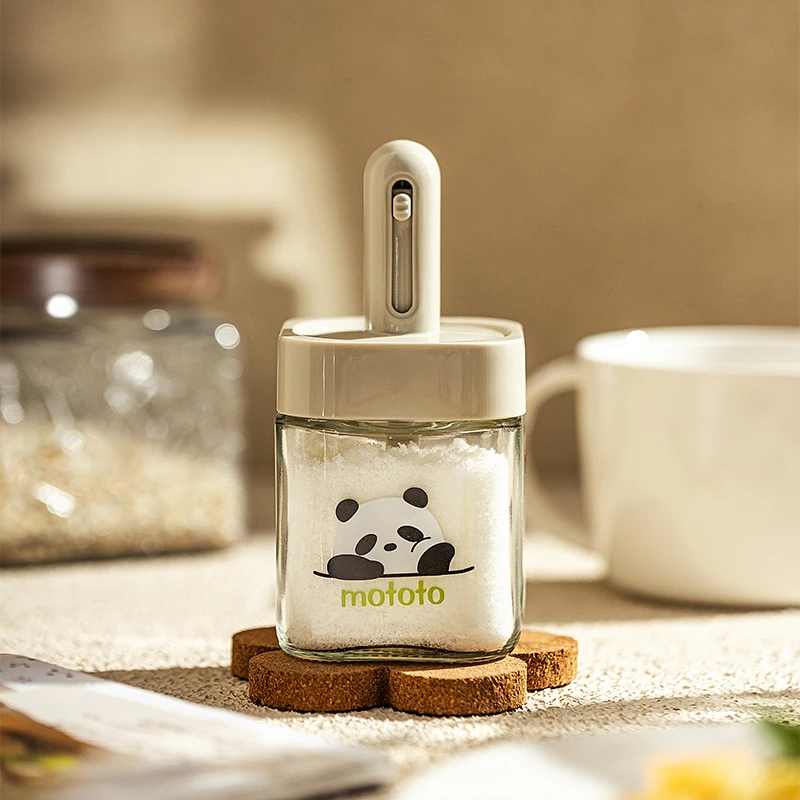 摩登主妇mototo熊猫伸缩调料罐厨房勺盖一体盐罐调味瓶罐套装组合