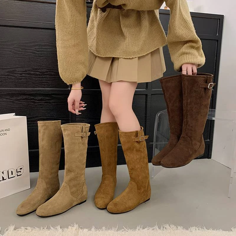 复古西部牛仔靴女2025新款秋高筒靴内增高不过膝长筒靴显瘦堆堆靴