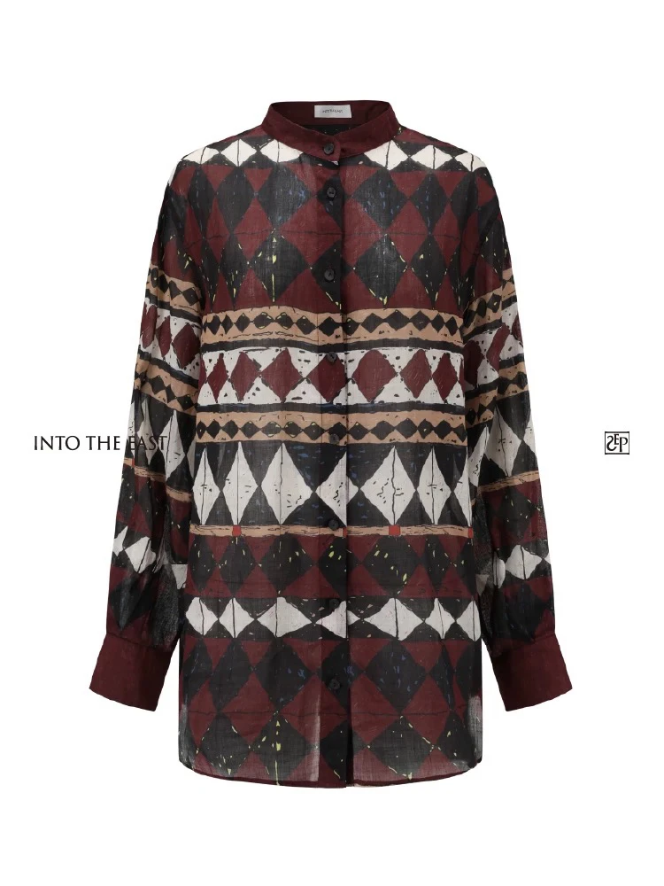 INTO THE EAST苎麻几何小圆领衬衫