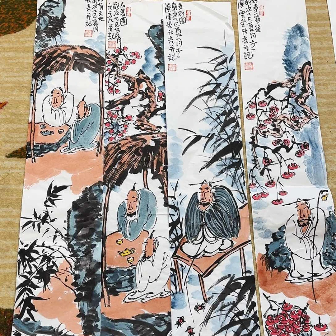 国画100.16手绘作品四张
