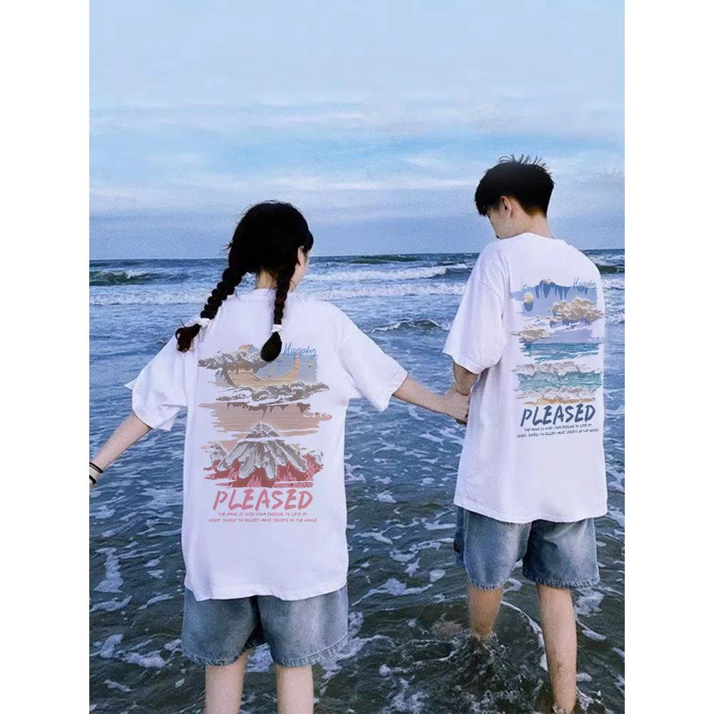 【两件装】不一样的情侣装T恤短袖夏季2025新款高级感纯棉网红潮牌