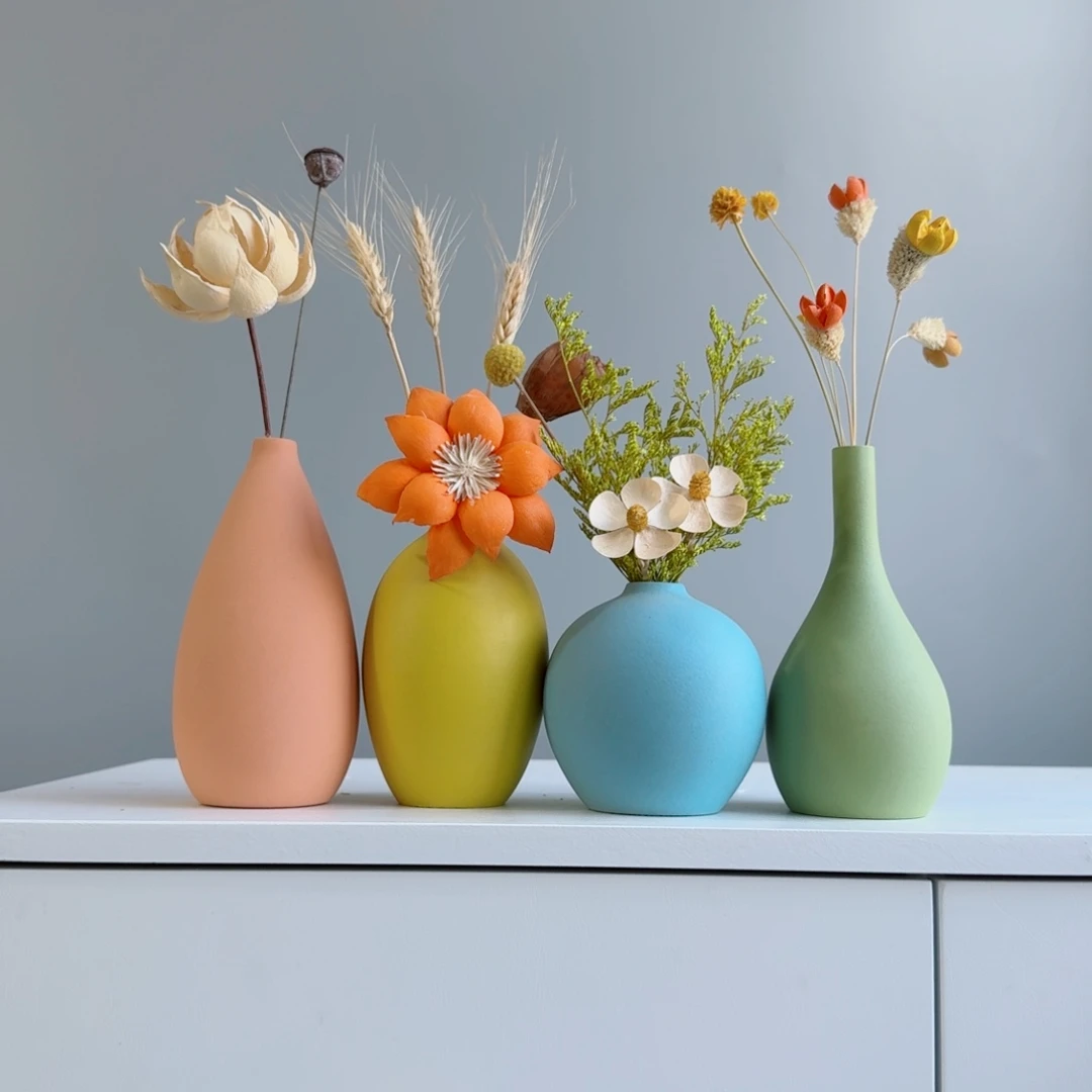 摆件陶瓷小花瓶含花总高约20-30cm