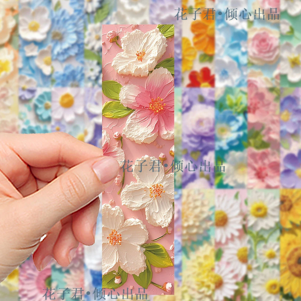 60张立体油画花卉书签ins小清新高颜值精美纸质卡片书籍阅读便签
