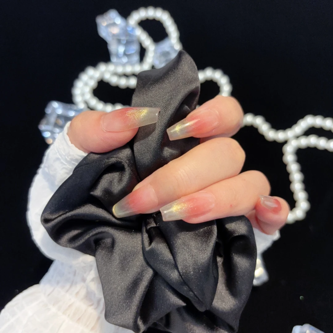 【B096】手工穿戴甲法式猫眼渐变爆闪显白公主千金风美甲