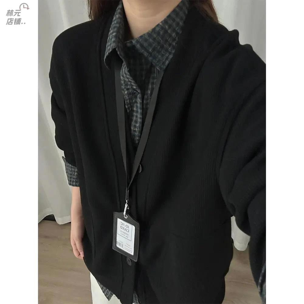 日系复古慵懒风外套男女秋季cleanfit开衫v领卫衣高级感痞帅夹克