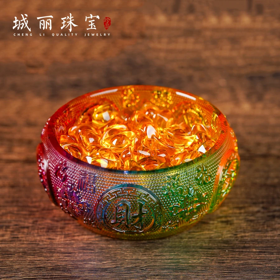 【城丽】琉璃聚宝盆摆件/个（含100颗小元宝）FL-3348