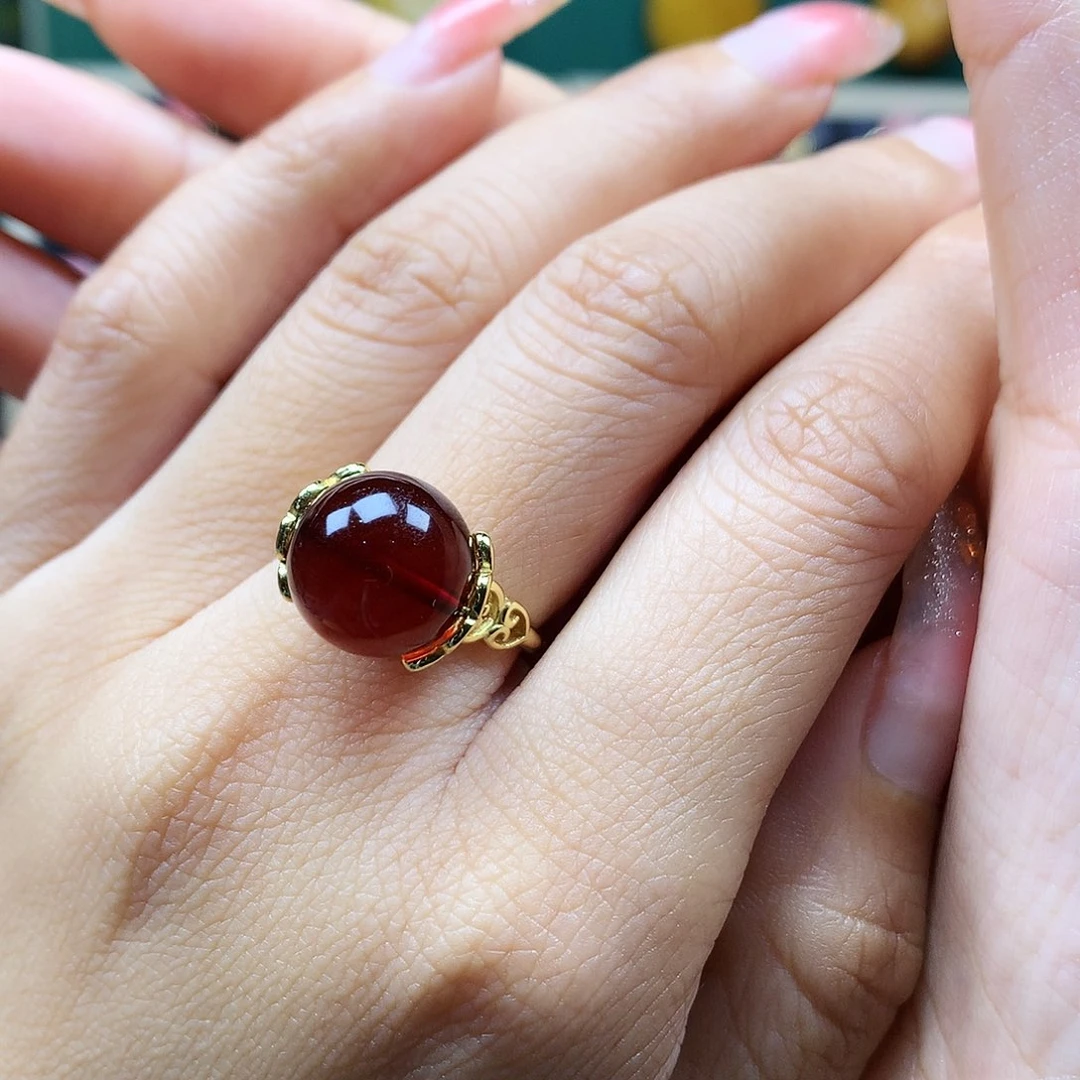 血珀戒指银S925镶嵌戒指