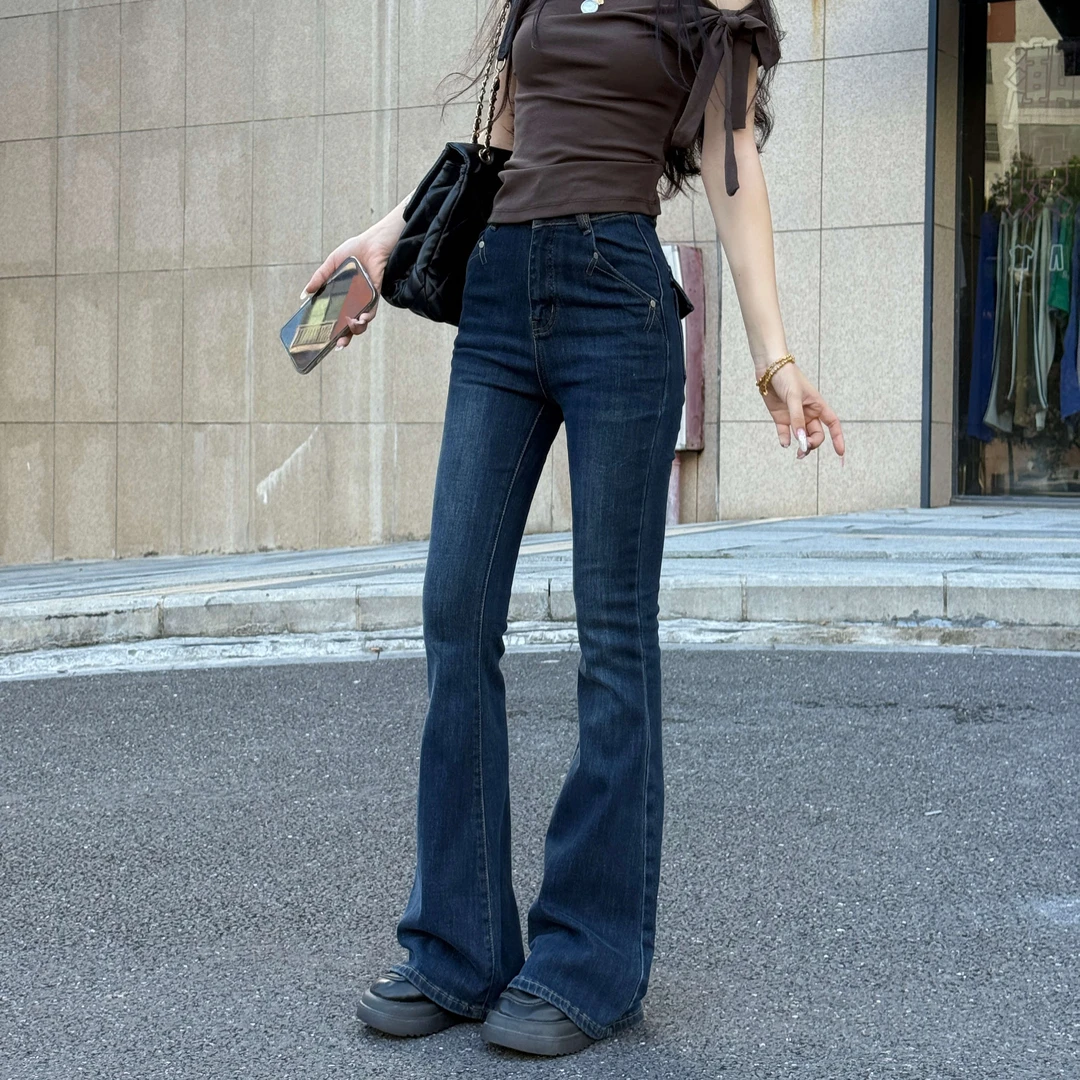 208喇叭裤女2025早秋装新款高腰显瘦修身设计感喇叭牛仔马蹄裤女