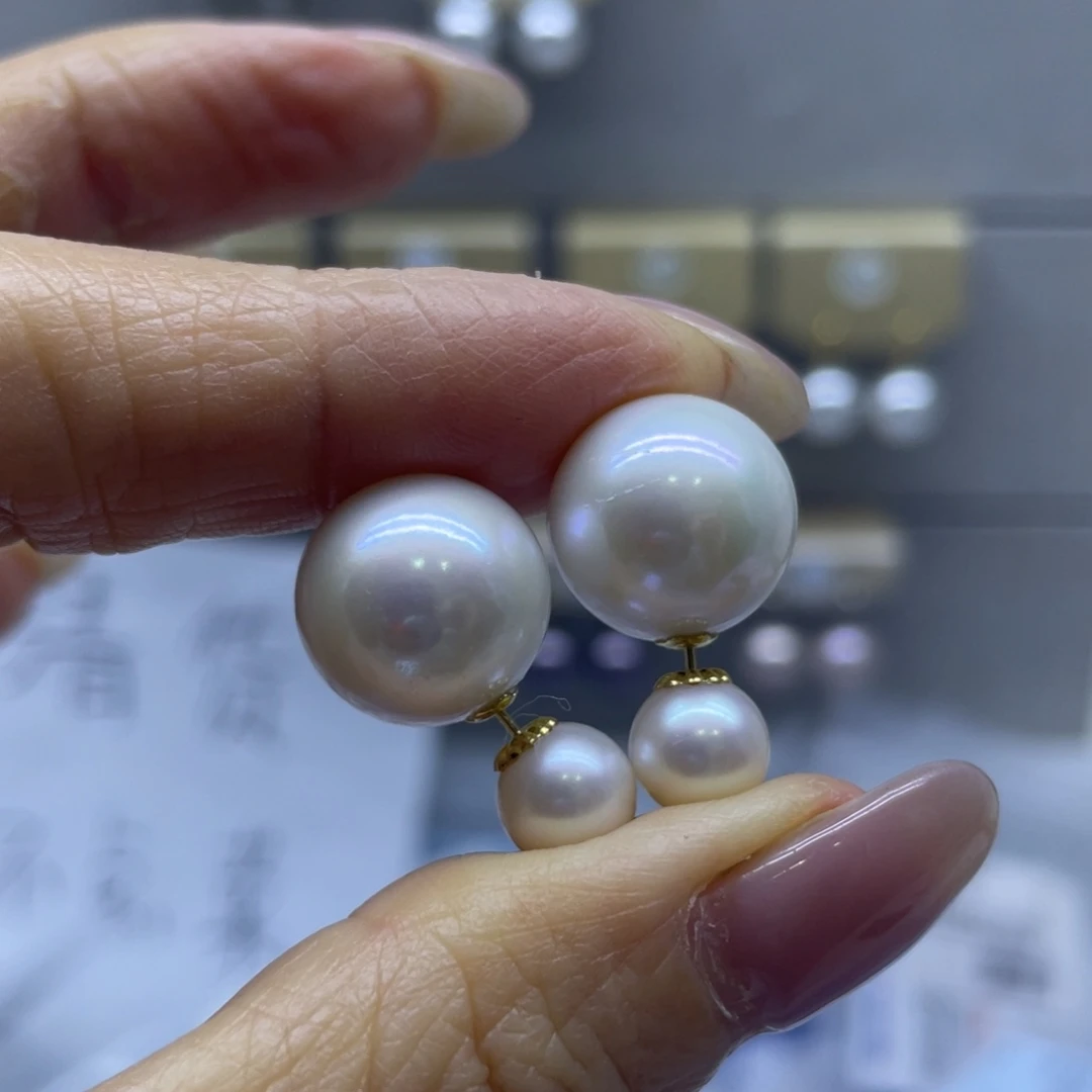 耳饰18K金镶嵌淡水珍珠