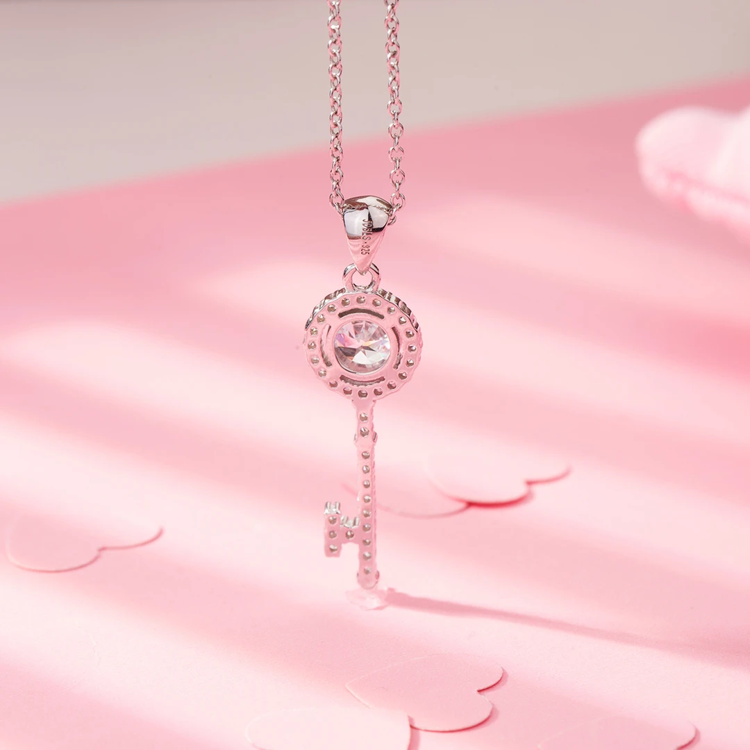 吊坠925银锆石 S925银钥匙冰花钻吊坠N0096