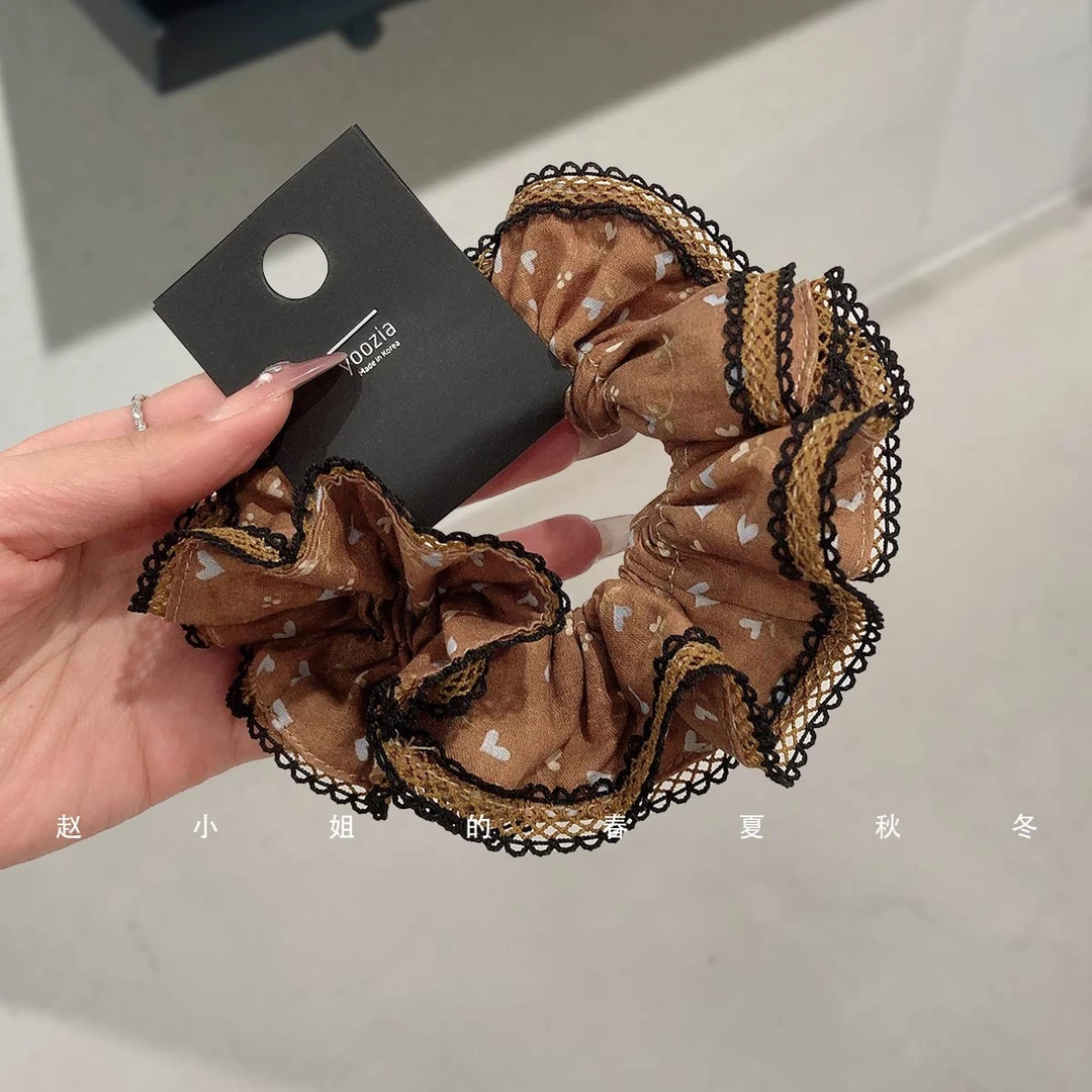 韩国头饰ins风发饰高级感饰品清新甜美发绳咖色头绳蕾丝小肠发圈