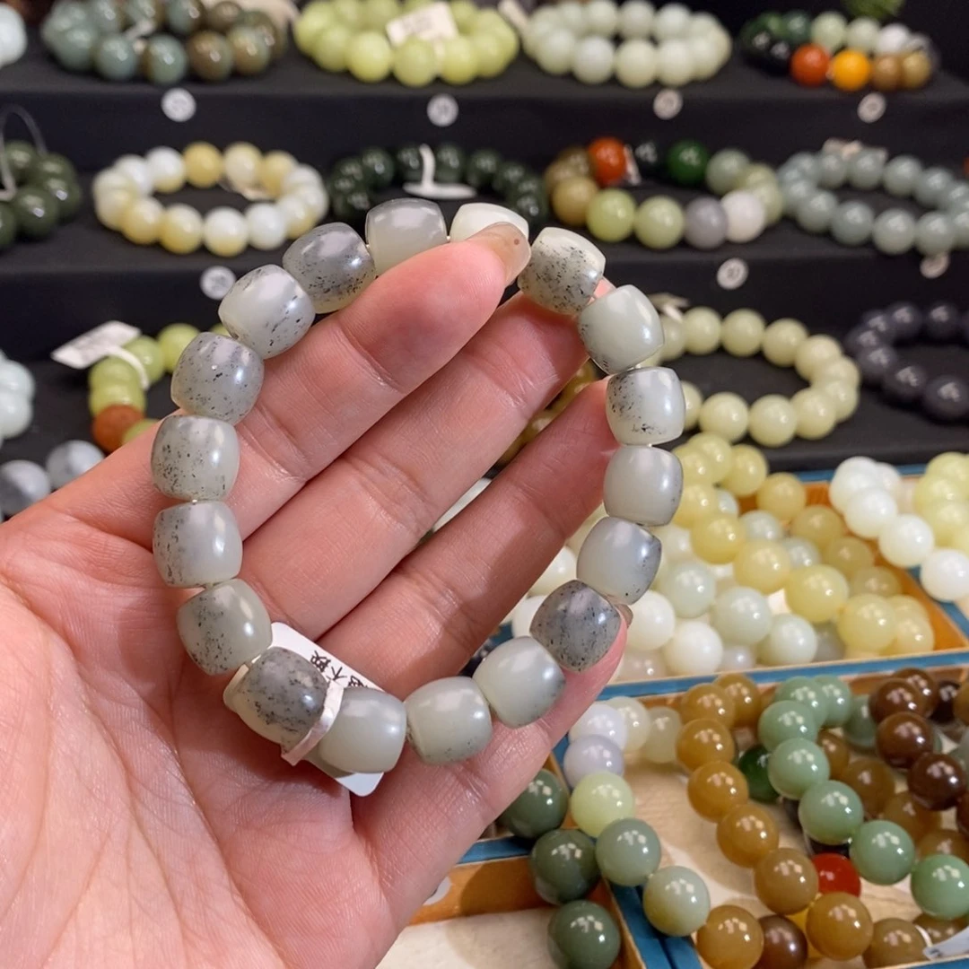 和田玉手链 12MM未镶嵌青花直切