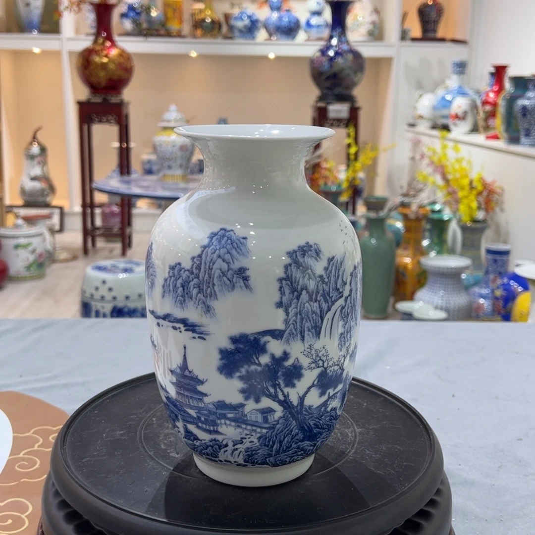 陶摆件22cm山色永喜秋冬瓜瓶