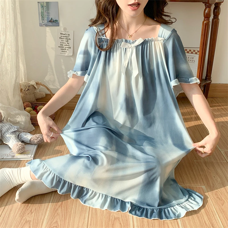 300斤睡衣女大码胖妹夏季2025宽松透气冰丝中长款加肥宫廷睡裙