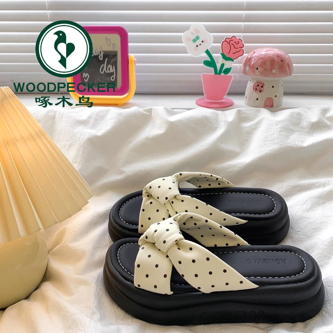 啄木鸟厚底高级感拖鞋女夏季款外穿2025配裙子凉鞋仙女风一字凉拖