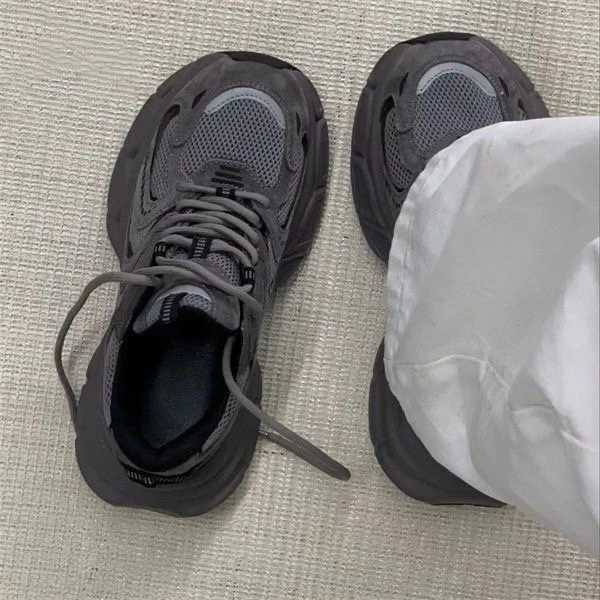 许研同款灰色厚底老爹鞋女2025秋季新款透气百搭时尚ins运动鞋